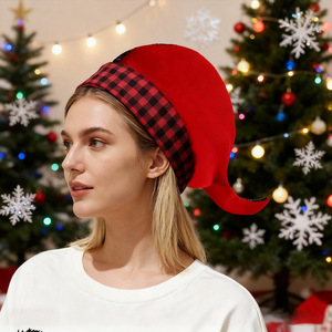 Chapeau de Noël Luling Yaoyao, taille unique, motif géométrique à carreaux rouges et gris, chapeau de jeu de rôle pour la décoration des fêtes - Product Image 4