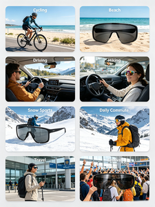 European American Fashion <b>Large</b> <b>Frame</b> Light Weight SunglassesOutdoor Cycling Climbing Skiing Windproof Sunscreen Sports <b>Black</b> - Product Image 2