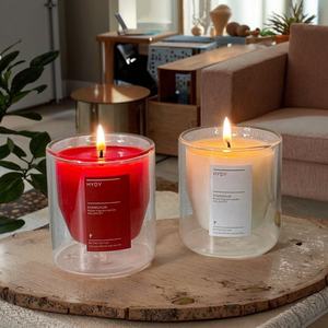 Vente en gros de bocaux en verre creux transparent à double paroi en borosilicate de luxe Bougeoirs colorés pour l'aromathérapie Diwali - Product Image 1