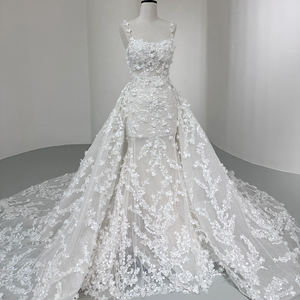 Jancember NT06 Luxury <b>Spaghetti</b> <b>Strap</b> Ivory 3d Flower Mermaid Wedding <b>Dress</b> - Product Image 1