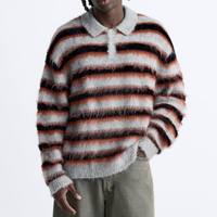 Pull en mélange de laine mohair YSYS pour homme, personnalisé avec logo OEM/ODM, col rayé, manches longues, tricoté duveteux, séchage rapide, idéal pour l'été