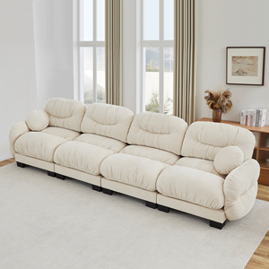 Canapé modulaire 4 places en tissu chenille confortable à design plissé avec assise en mousse ergonomique haute densité pour appartement et hôtel - Product Image 2