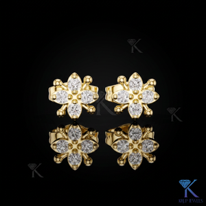 Lab Grown Diamond Beaded Floral Snowflake <b>Stud</b> Earrings 4 Stone Cluster 14K 18K Solid Gold Luxury Women's Wedding Anniversary - Product Image 1