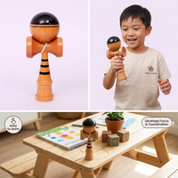 Jouet d'adresse en bois Kendama avec peinture naturelle noire bicolore, balle d'équilibre traditionnelle, entraînement premium de la coordination œil-main