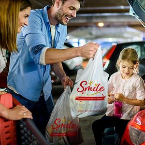 White Smile Biodegradable Customizable Plastic T-Shirt Grocery Bags with Handles for Bulk Retail Supermarkets <b>Small</b> Business Use - Product Image 4