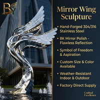 Escultura de Ala de Ángel Abstracta de Acero Inoxidable Pulido a Espejo, Arte Metálico Moderno de Gran Tamaño para Decoración de Jardín, Hotel o Paisaje