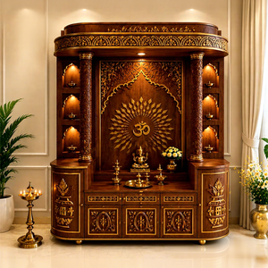 Mandir en teck de qualité supérieure avec armoire de rangement, mandir en teck massif sur mesure, temple personnalisé avec aspect marbre - Product Image 1