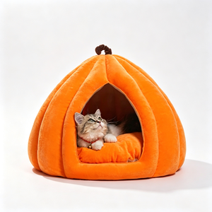 Cute Pumpkin Shape Cat <b>Bed</b> Cave Velvet Soft Indoor Pet <b>Nest</b> Removable Washable Autumn Style for Cats - Product Image 1