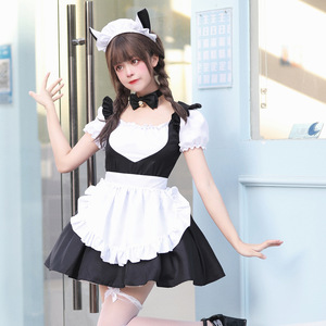 Cat Maid Outfit Japanese Style Black And Pink Lolita Dress Cosplay Uniform For Anime Role Playing Winter 2022 Polyester Material - Product Image 1
