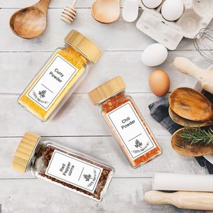 المطبخ غطاء الخيزران الزجاج توابل شاكر مربع الملح والفلفل مطحنة زجاجة مع قمع والتسمية - Product Image 3