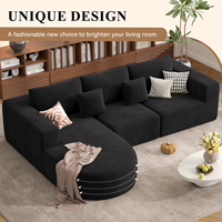 Canapé-lit modulaire convertible extensible en forme de L moderne en tissu velours côtelé et éponge, idéal pour appartement, hôtel, centre commercial