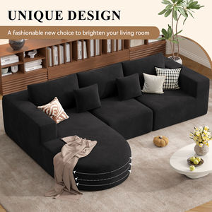 Canapé d'angle moderne en tissu de velours côtelé, sans assemblage, assise extra profonde, coussin amovible, salon, siège de détente - Product Image 3