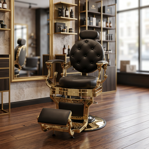 Silla de Barbero Hidráulica Negra con Tapizado, Estructura Metálica, Reposapiés Ajustable, Silla de Peluquería para Salón de Belleza - Product Image 5