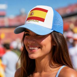 Gorra Trucker Personalizada con la Bandera de España, Malla Transpirable en la Parte Trasera y Visera Azul Claro, para Recuerdos Deportivos y Artículos para Fanáticos - Product Image 5