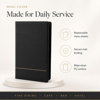 Porte-menu exécutif en cuir PU noir, avec détails dorés, pour restaurant, menu de vins A4