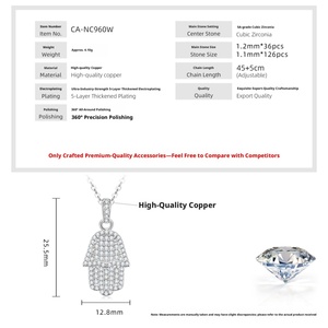 Colliers pendentifs Fatima tendance en cuivre écologique plaqué or 14 carats avec zircon et diamants CZ pour femmes - Product Image 2