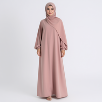 Lignes 2026 OEM Abaya Rose Poudré Personnalisée avec Hijab Intégré, Robe Abaya Islamique Modeste pour l'Aïd avec Poignets Élastiques