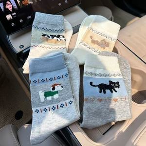 Women's Mid Calf Slouch <b>Socks</b> Animal Pattern Color Blocking Cotton Blend Casual <b>Socks</b> For Spring Autumn <b>Winter</b> - Product Image 3