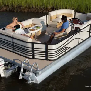 Bateau de luxe flottant en aluminium, bateau de ponton de lac de fête de famille à vendre