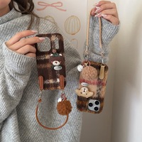 Coque de téléphone XP1450 à motif color block et animalier compatible avec iPhone 17/16 PRO, étui en peluche dessin animé pour iPhone 15/14P, nouveau design créatif