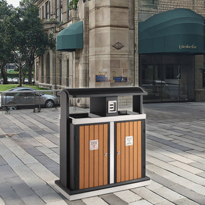 WPC Plastic Wood Outdoor Recycling <strong>Bin</strong> with Ashtray - <strong>Double</strong> <strong>Compartment</strong> Recycle <strong>Bin</strong> and Garbage Can for Hotels Parks Resorts - Product Image 4