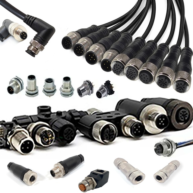 M8 M16 M12 M23 Panel Mount Waterproof Plastic Circular Male Angle 2 3 4 5 6 7 8 10 12 Pin Connectors With Cable