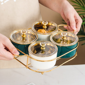 Bol intérieur en céramique de couleur or assiette de fruits <span class=keywords><strong>plateau</strong></span> de soucoupe de bonbons avec couvercle en <span class=keywords><strong>verre</strong></span> - Product Image 5