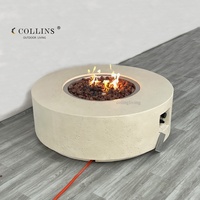 Coling Living Ensemble de table brasero d'extérieur personnalisé, grand modèle, moderne, au propane, avec verre, 65K BTUs, en béton