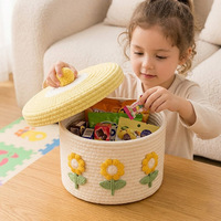 Boîte de rangement cosmétique créative en corde de coton tressée à la main, style moderne et minimaliste, avec couvercle anti-poussière, pour chambre à coucher et rangement pour enfants