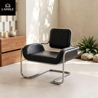Fauteuil de loisirs vintage en cuir de style mid-century, base en métal chromé, fauteuil rembourré pour villa et hôtel, espace public