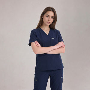 Ensembles de blouses d'infirmière avec poches zippées, haut de blouse bleu marine à col en V, pantalon jogger, tissu respirant, uniforme médical pour l'hôpital - Product Image 6