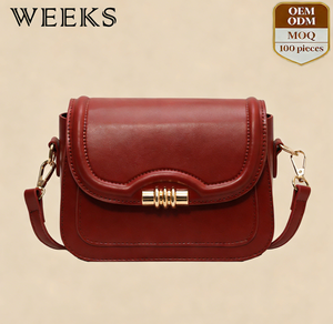 Sac bandoulière en cuir rouge personnalisé ZP8177 WEEKS pour femmes, <span class=keywords><strong>sacoche</strong></span> tendance avec fermoir métallique, fabricant <span class=keywords><strong>de</strong></span> sacs à main OEM/ODM - Product Image 1