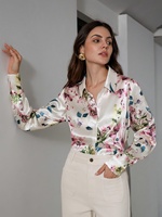 Chemise à manches longues pour femme, imprimé floral, col rabattu, style européen, nouvelle collection printemps, chemisiers décontractés pour femmes