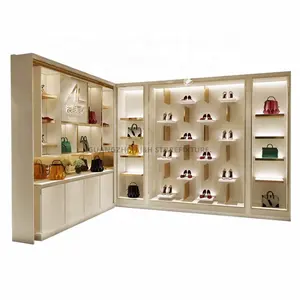 Luxury Style Mall Shoes Display Shelves Metal Wall Mounted Shoe Rack Bag And Shoe Rack Cabinet With Light