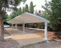 Cochera Moderna con Estructura de Acero en Cantilever, Impermeable y Resistente al Sol, Cobertizo Metálico para Estacionamiento, Garaje Exterior