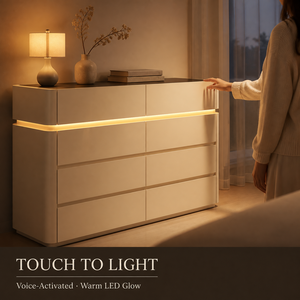 <span class=keywords><strong>Commode</strong></span> intelligente avec plateau en verre texturé noir, éclairage tactile à commande vocale, poignée intégrée, coins arrondis, coffre de rangement à <span class=keywords><strong>tiroirs</strong></span> - Product Image 4