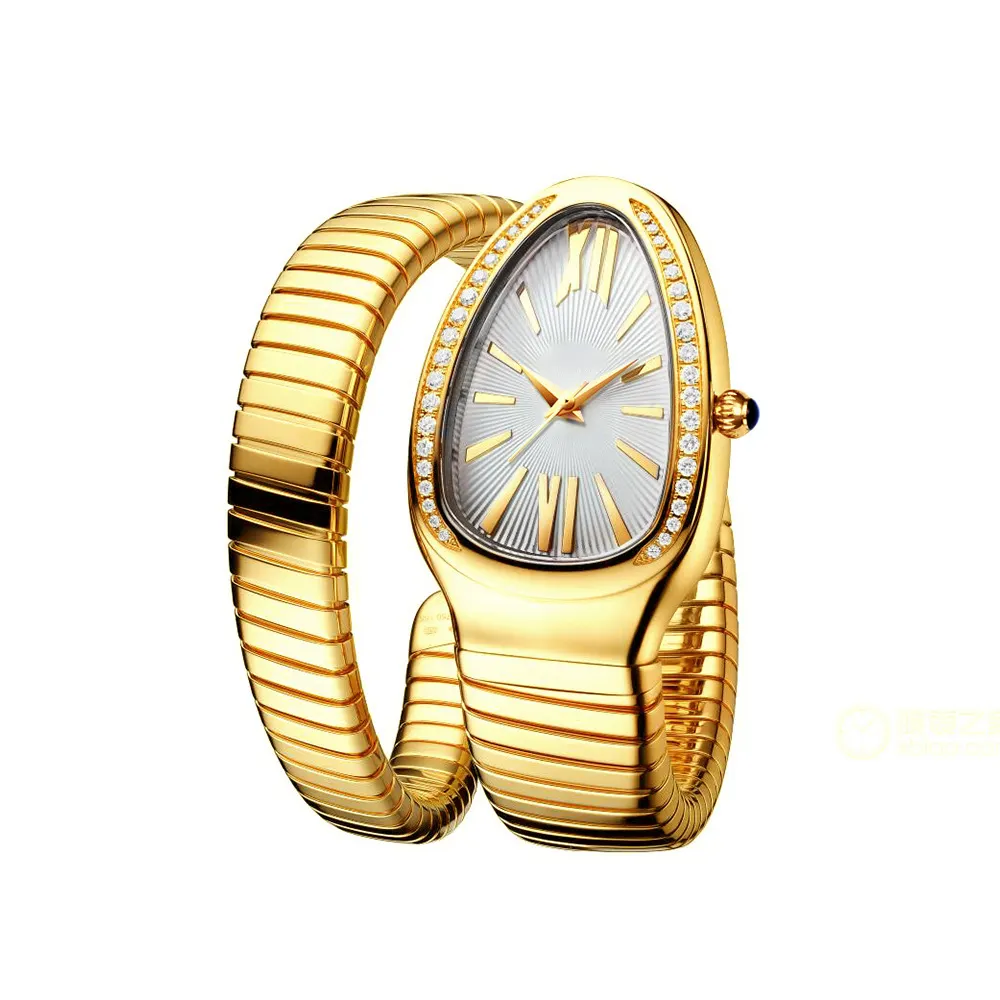 Brand Oem Wrist Slim Stone Snake Quartz Watches Ladies Diamond Watches Luxury Women Stainless Steel Skeleton Watch Quartz