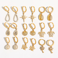 Boucles d'oreilles créoles Novirassine en forme de coquille de tortue nautique, plaqué or 18 carats, en acier inoxydable, bijoux en zircon pour femme, idéales pour l'été et la plage