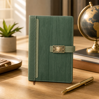 Carnet de notes OEM en cuir PU rigide A5 avec logo personnalisé, double texture, fermoir bronze, 100 feuilles, reliure cousue