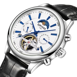 Montre mécanique pour homme KINYUED, mouvement automatique, bracelet en cuir, phase de lune, étanche 3BAR, affichage du calendrier hebdomadaire - Product Image 3