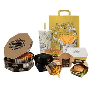 पर्यावरण के अनुकूल बाहर ले क्राफ्ट कागज बर्गर फ्रेंच फ्राइज़ चिकन खाद्य पैकेजिंग कस्टम डिजाइन के साथ 12 इंच पिज्जा डिलीवरी बॉक्स लोगो