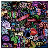 100 pièces néon autocollants Cool néon lumière autocollants Graffiti décalcomanies pour ordinateur portable bouteille d'eau ordinateur réfrigérateur bagages coque de téléphone
