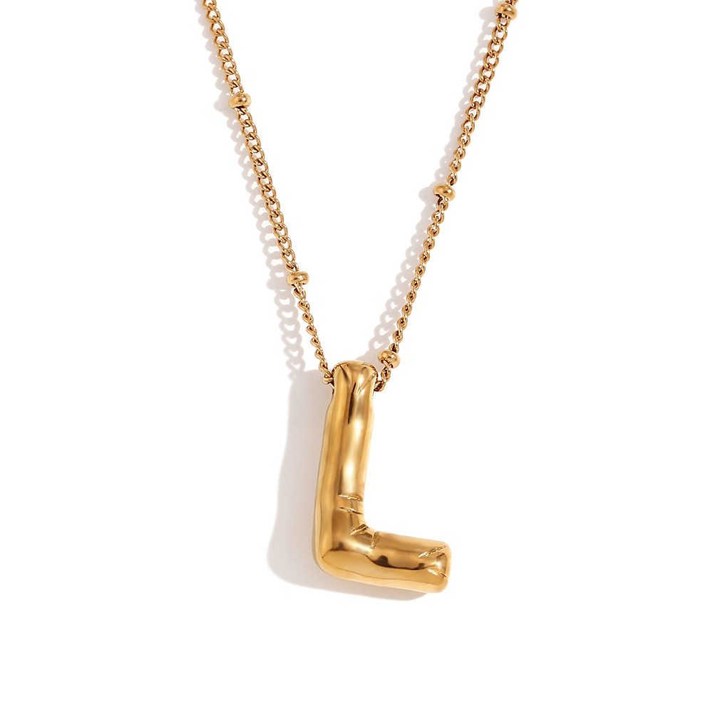 Party Balloon Letter Pendant Necklace - Gold -L