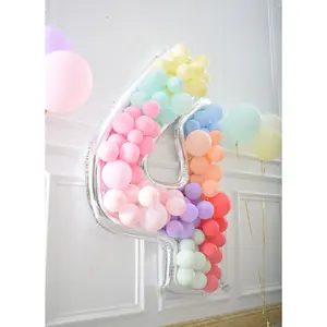 Groothandel Fabriek Directe Verkoop Gefeliciteerd 65Inch Nummer 4 Ballon Verjaardagsballon Nummer Decoraties Zilver Groot Aantal Ballonnen