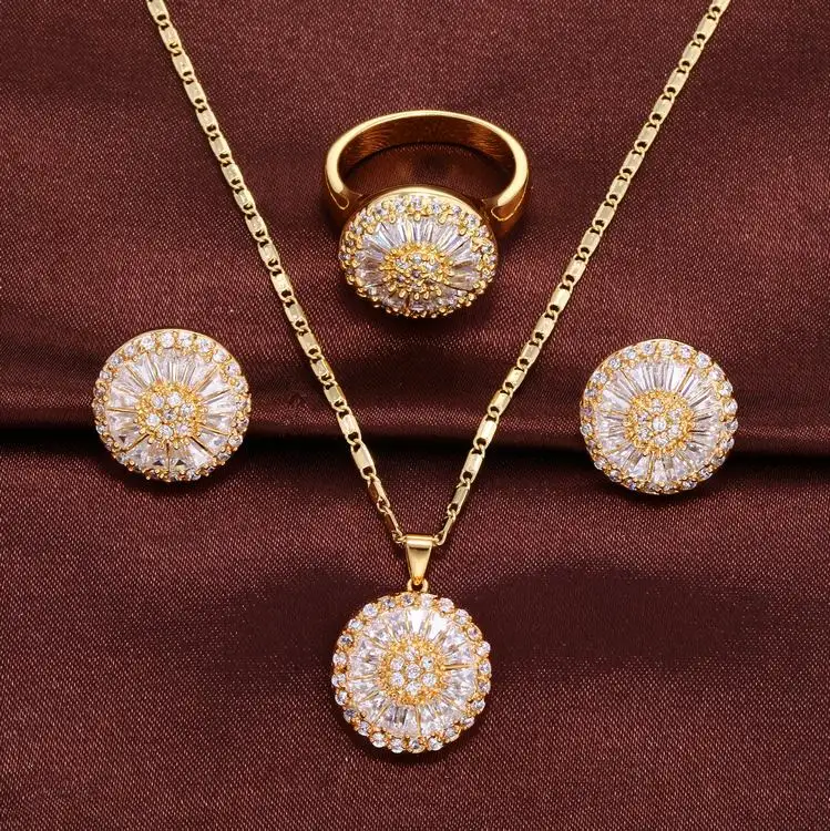 Nuovi Set di gioielli di moda donna thailandia gioielli in oro con zirconi anelli AAA Set di gioielli da sposa per le donne