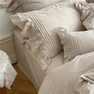 Bộ Chăn Và Ga Trải Giường Chăn Bông Màu Trắng Hồng Mỏng Mùa Hè Bộ Ga Trải Giường Trang Trí Diềm Xếp Nếp Mềm 100% Cotton Sang Trọng - Product Image 4