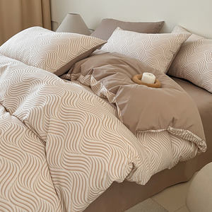 Ensemble <span class=keywords><strong>de</strong></span> literie 4 pièces en coton 100% avec <span class=keywords><strong>drap</strong></span>-housse, imprimé géométrique linéaire moderne - Product Image 6