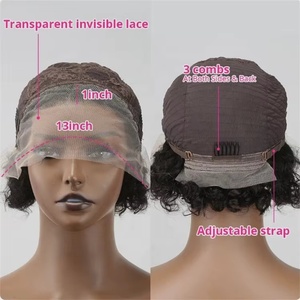 Perruque en cheveux humains pas chère, perruque en dentelle transparente 13X1 pour femmes, <span class=keywords><strong>coupe</strong></span> pixie, cheveux humains courts <span class=keywords><strong>bouclés</strong></span> - Product Image 6