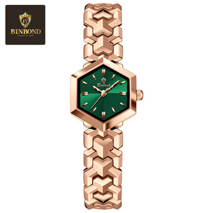 Binbond Women's Octagonal Quartz Watch Rose Gold Green Dial Stainless Steel <b>Bracelet</b> Waterproof Analog N277 - Product Image 5