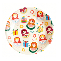 Assiettes jetables en papier de style moderne de marque LWE, motif de poupées russes gigognes, écologiques et biodégradables pour la vente en gros